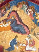 Рождество Христово, Фреско от манастир в Косово, XIV в.